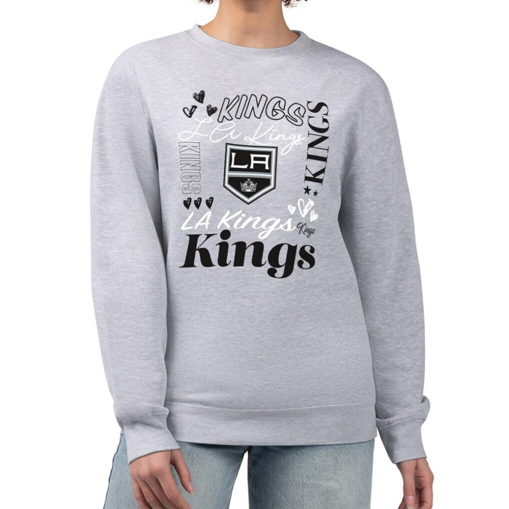 Los Angeles Kings G-III 4Her by Carl Banks Women's Collage Graphic Fleece Long Sleeve Pullover Sweatshirt - Heather Gray Sweatshirts