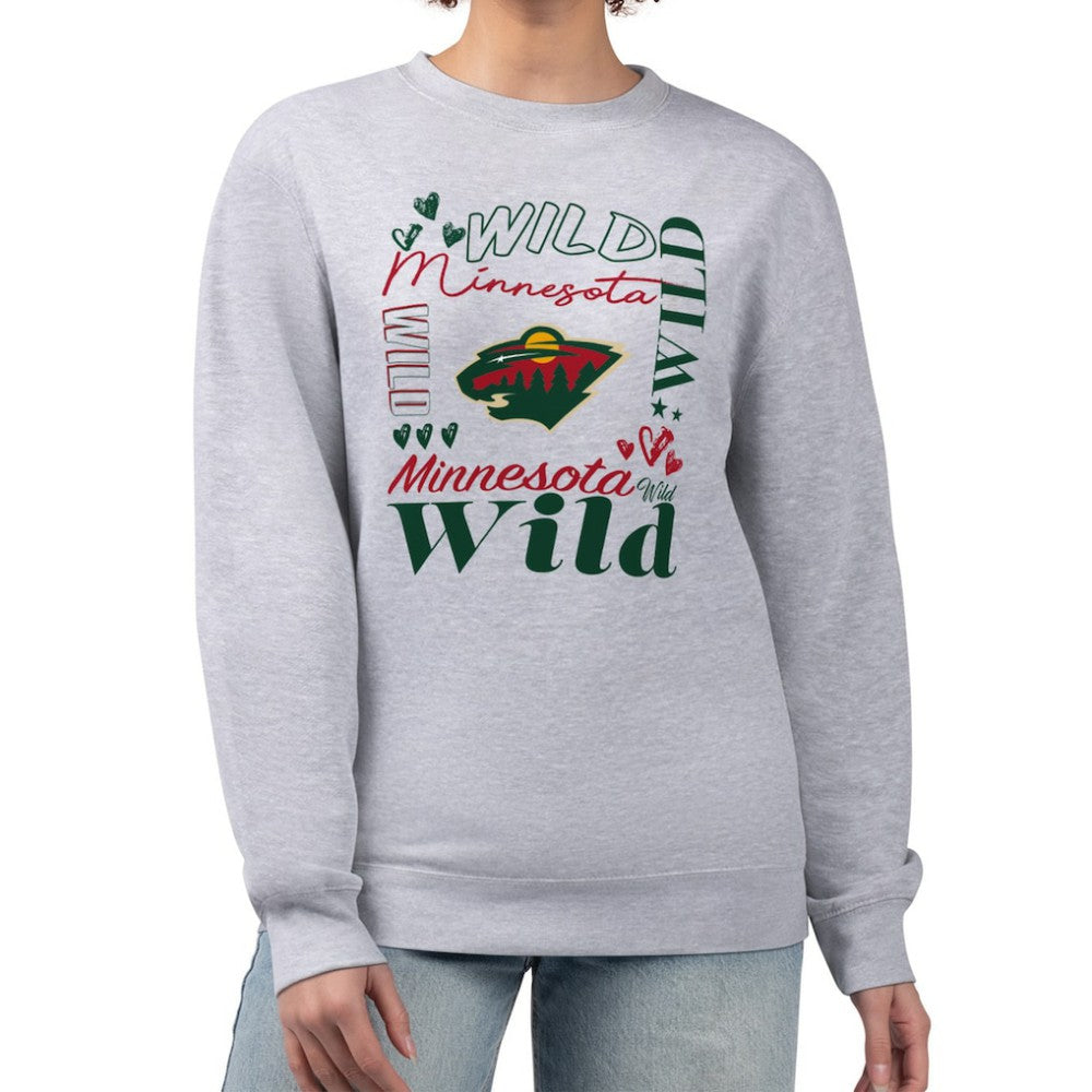 Minnesota Wild G-III 4Her by Carl Banks Women's Collage Graphic Fleece Long Sleeve Pullover Sweatshirt - Heather Gray Sweatshirts