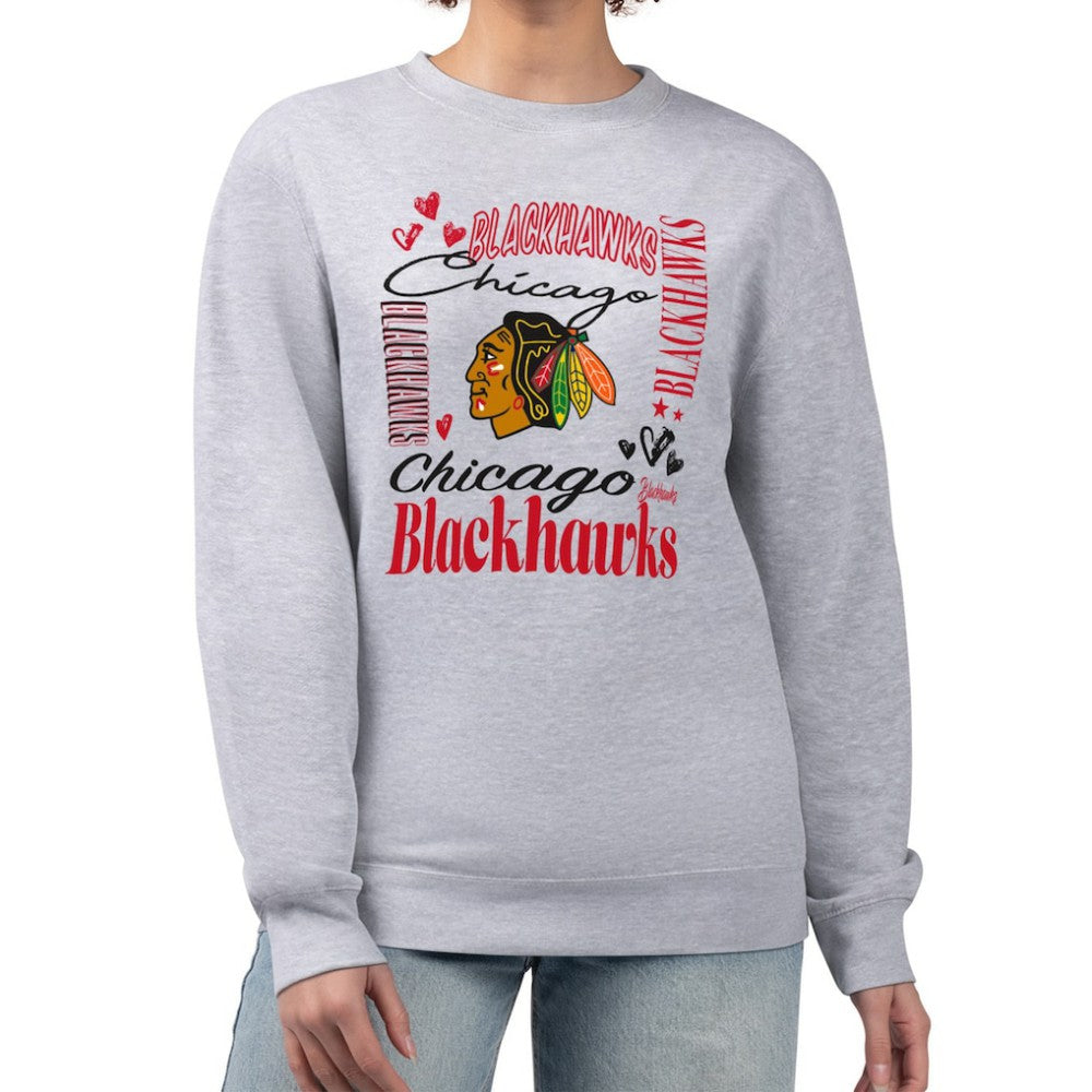 Chicago Blackhawks G-III 4Her by Carl Banks Women's Collage Graphic Fleece Long Sleeve Pullover Sweatshirt - Heather Gray Sweatshirts