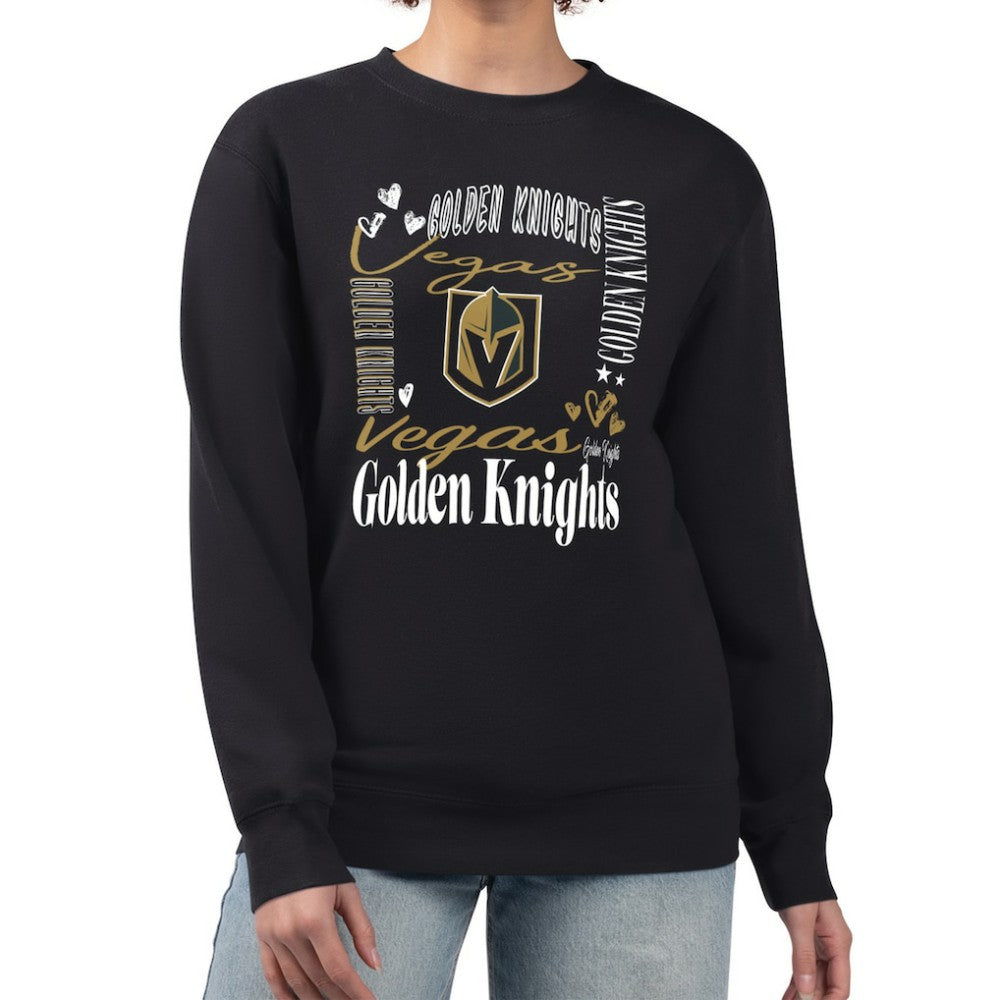 Vegas Golden Knights G-III 4Her by Carl Banks Women's Collage Graphic Fleece Long Sleeve Pullover Sweatshirt - Black Sweatshirts