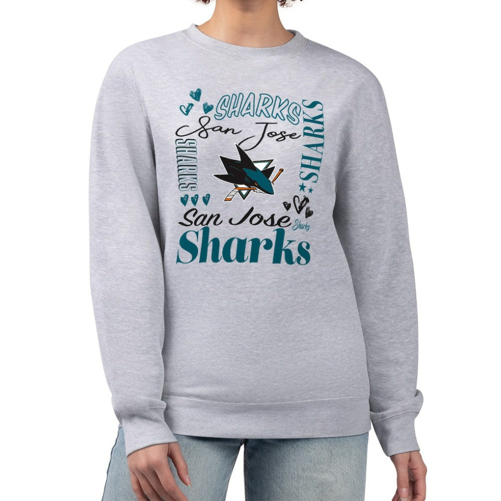 San Jose Sharks G-III 4Her by Carl Banks Women's Collage Graphic Fleece Long Sleeve Pullover Sweatshirt - Heather Gray Sweatshirts