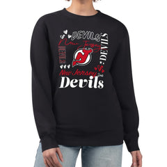 New Jersey Devils G-III 4Her by Carl Banks Women's Collage Graphic Fleece Long Sleeve Pullover Sweatshirt - Black Sweatshirts