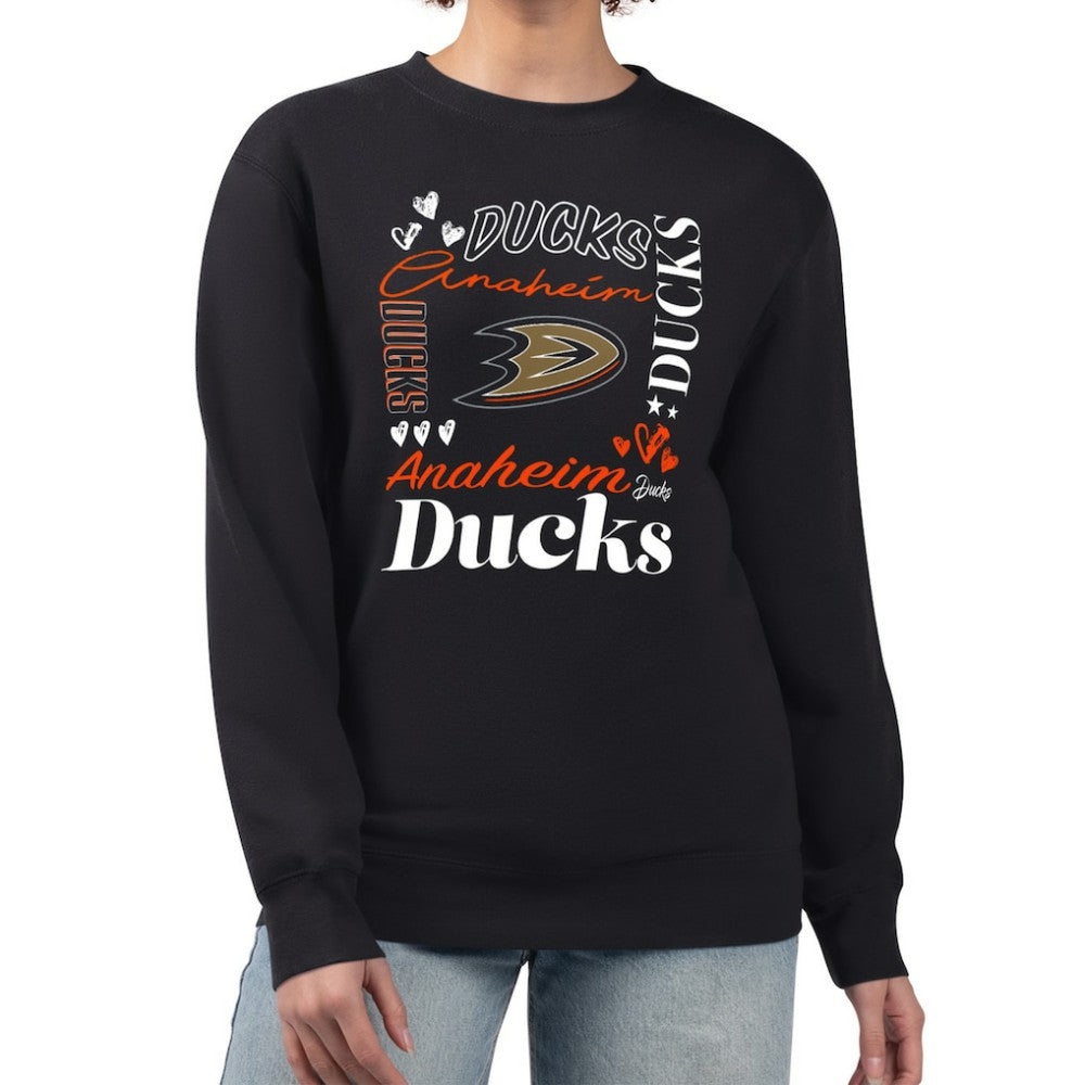 Anaheim Ducks G-III 4Her by Carl Banks Women's Collage Graphic Fleece Long Sleeve Pullover Sweatshirt - Black Sweatshirts