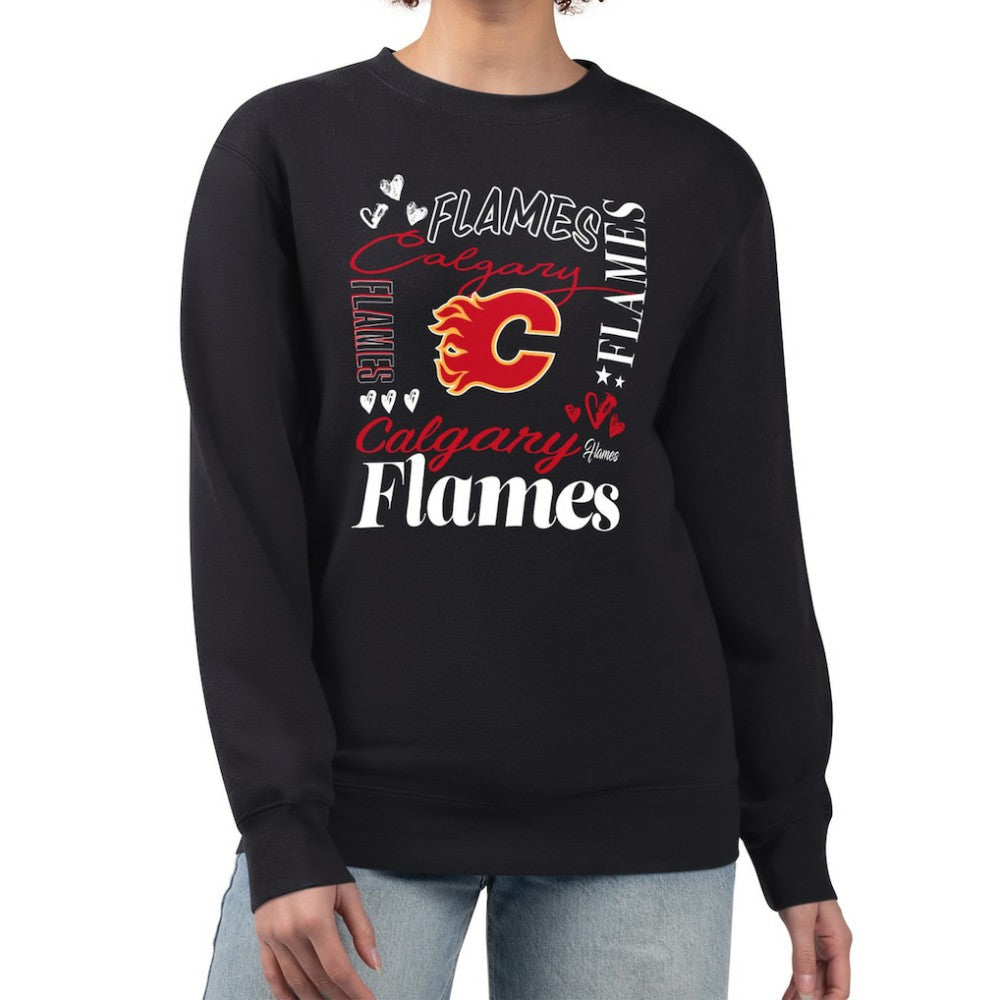 Calgary Flames G-III 4Her by Carl Banks Women's Collage Graphic Fleece Long Sleeve Pullover Sweatshirt - Black Sweatshirts