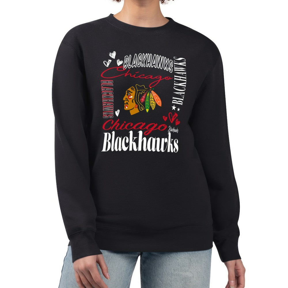 Chicago Blackhawks G-III 4Her by Carl Banks Women's Collage Graphic Fleece Long Sleeve Pullover Sweatshirt - Black Sweatshirts