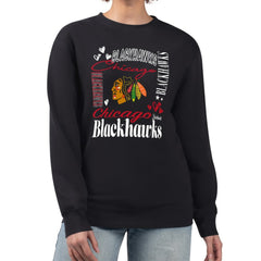 Chicago Blackhawks G-III 4Her by Carl Banks Women's Collage Graphic Fleece Long Sleeve Pullover Sweatshirt - Black Sweatshirts