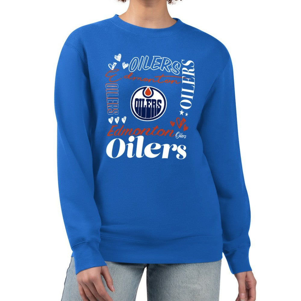 Edmonton Oilers G-III 4Her by Carl Banks Women's Collage Graphic Fleece Long Sleeve Pullover Sweatshirt - Royal Sweatshirts