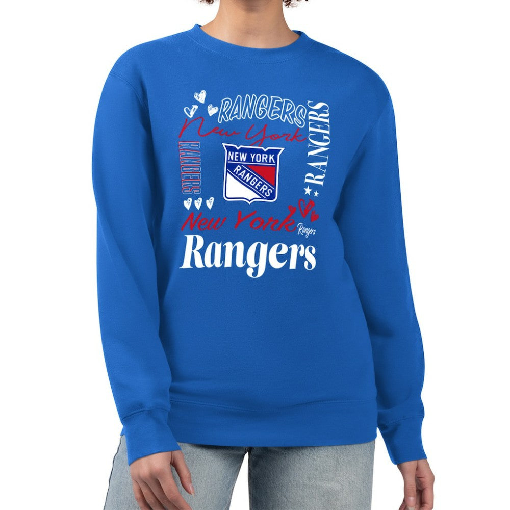 New York Rangers G-III 4Her by Carl Banks Women's Collage Graphic Fleece Long Sleeve Pullover Sweatshirt - Blue Sweatshirts