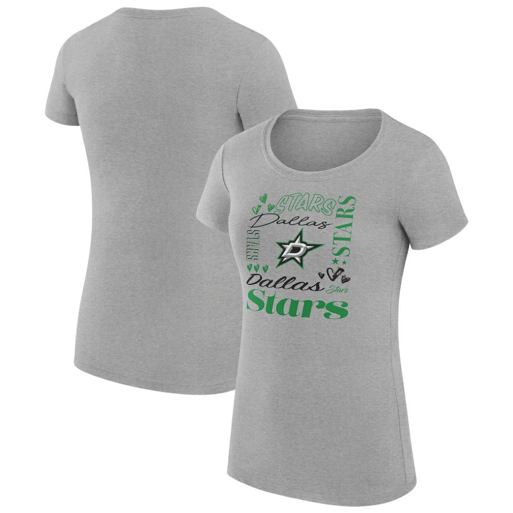 Dallas Stars G-III 4Her by Carl Banks Women's Super-Slim Fit Lightweight Collage Team Graphic T-Shirt - Heather Gray T-shirts