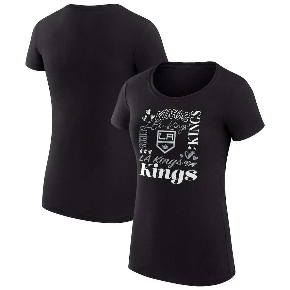 Los Angeles Kings G-III 4Her by Carl Banks Women's Super-Slim Fit Lightweight Collage Team Graphic T-Shirt - Black T-shirts