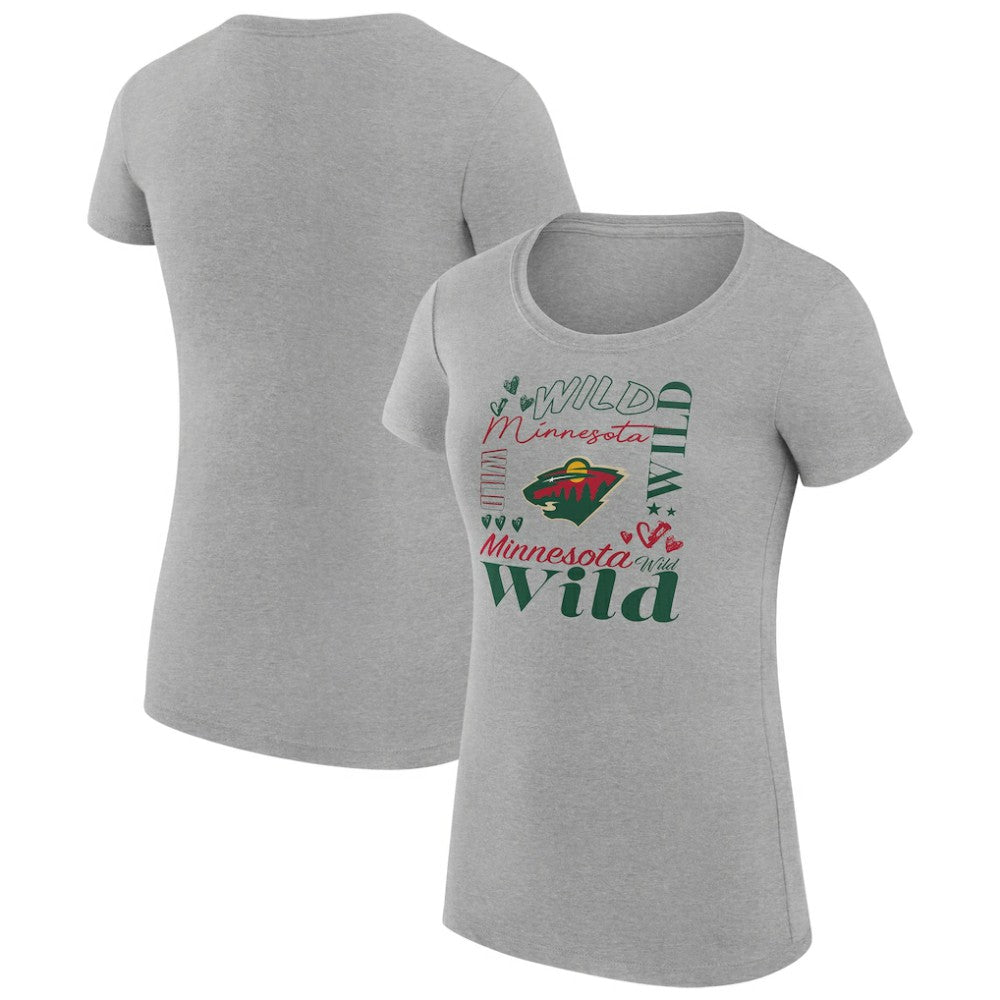 Minnesota Wild G-III 4Her by Carl Banks Women's Super-Slim Fit Lightweight Collage Team Graphic T-Shirt - Heather Gray T-shirts