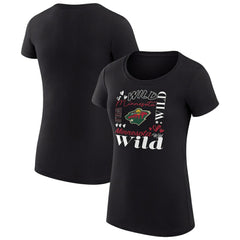 Minnesota Wild G-III 4Her by Carl Banks Women's Super-Slim Fit Lightweight Collage Team Graphic T-Shirt - Black T-shirts