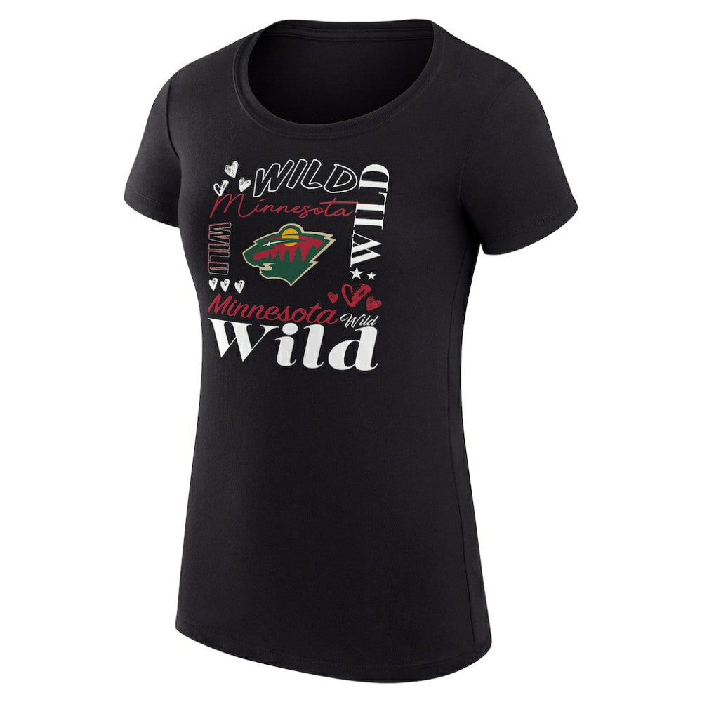 Minnesota Wild G-III 4Her by Carl Banks Women's Super-Slim Fit Lightweight Collage Team Graphic T-Shirt - Black T-shirts