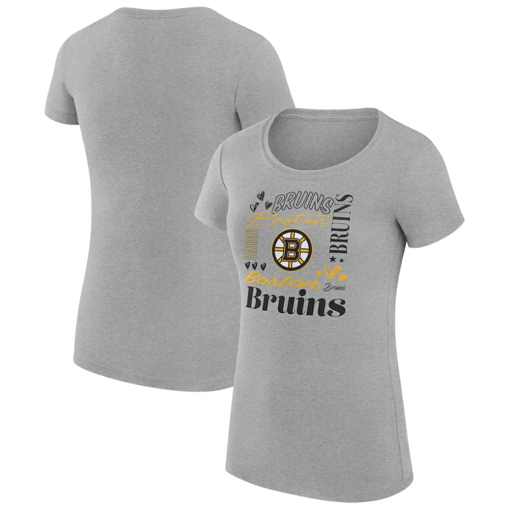 Boston Bruins G-III 4Her by Carl Banks Women's Super-Slim Fit Lightweight Collage Team Graphic T-Shirt - Heather Gray T-shirts