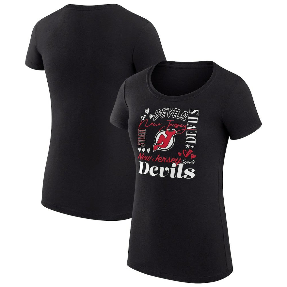 New Jersey Devils G-III 4Her by Carl Banks Women's Super-Slim Fit Lightweight Collage Team Graphic T-Shirt - Black T-shirts
