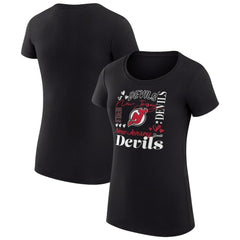 New Jersey Devils G-III 4Her by Carl Banks Women's Super-Slim Fit Lightweight Collage Team Graphic T-Shirt - Black T-shirts