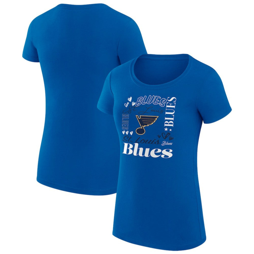 St. Louis Blues G-III 4Her by Carl Banks Women's Super-Slim Fit Lightweight Collage Team Graphic T-Shirt - Blue T-shirts