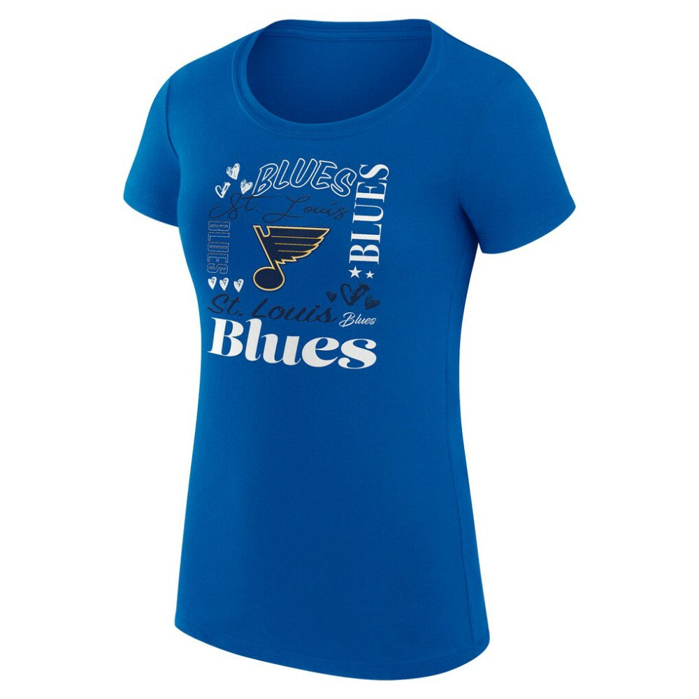 St. Louis Blues G-III 4Her by Carl Banks Women's Super-Slim Fit Lightweight Collage Team Graphic T-Shirt - Blue T-shirts