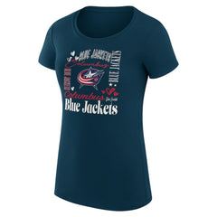 Columbus Blue Jackets G-III 4Her by Carl Banks Women's Super-Slim Fit Lightweight Collage Team Graphic T-Shirt - Navy T-shirts