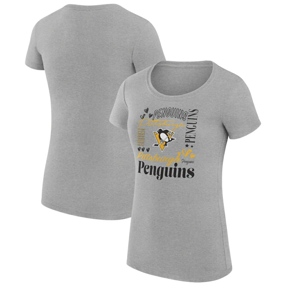 Pittsburgh Penguins G-III 4Her by Carl Banks Women's Super-Slim Fit Lightweight Collage Team Graphic T-Shirt - Heather Gray T-shirts
