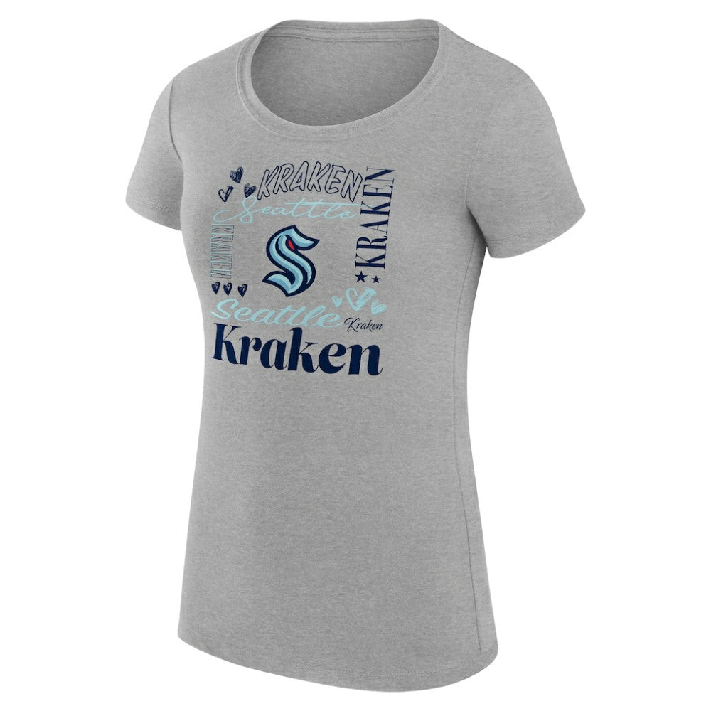 Seattle Kraken G-III 4Her by Carl Banks Women's Super-Slim Fit Lightweight Collage Team Graphic T-Shirt - Heather Gray T-shirts