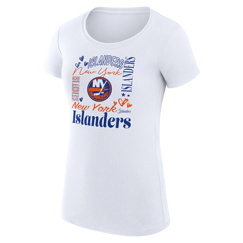New York Islanders G-III 4Her by Carl Banks Women's Super-Slim Fit Lightweight Collage Team Graphic T-Shirt - White T-shirts
