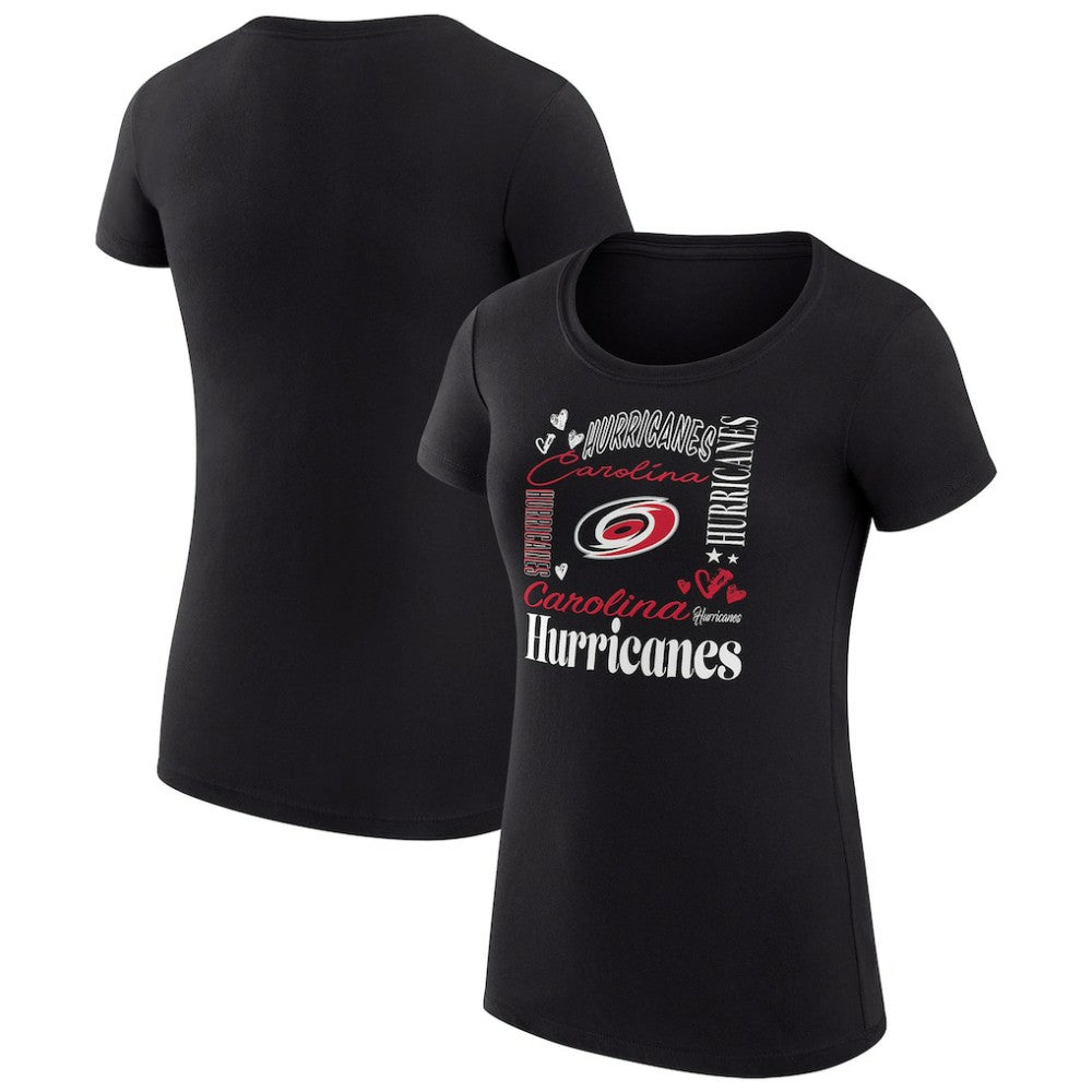 Carolina Hurricanes G-III 4Her by Carl Banks Women's Super-Slim Fit Lightweight Collage Team Graphic T-Shirt - Black T-shirts
