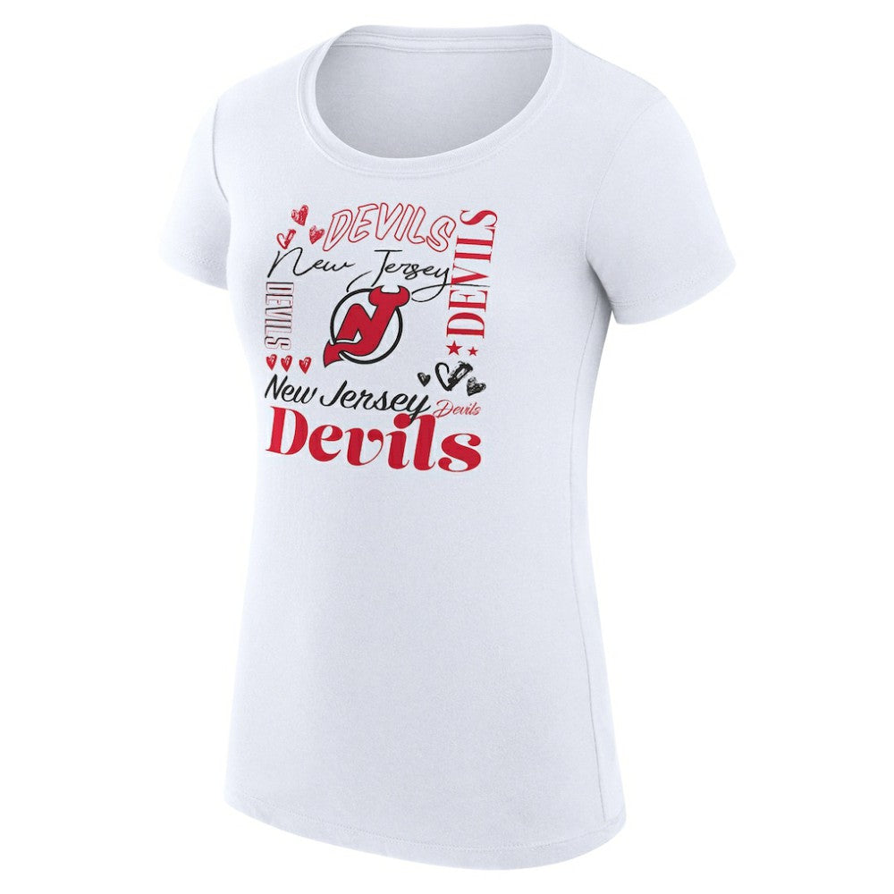 New Jersey Devils G-III 4Her by Carl Banks Women's Super-Slim Fit Lightweight Collage Team Graphic T-Shirt - White T-shirts