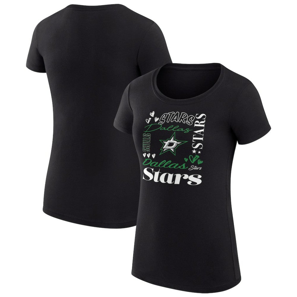 Dallas Stars G-III 4Her by Carl Banks Women's Super-Slim Fit Lightweight Collage Team Graphic T-Shirt - Black T-shirts