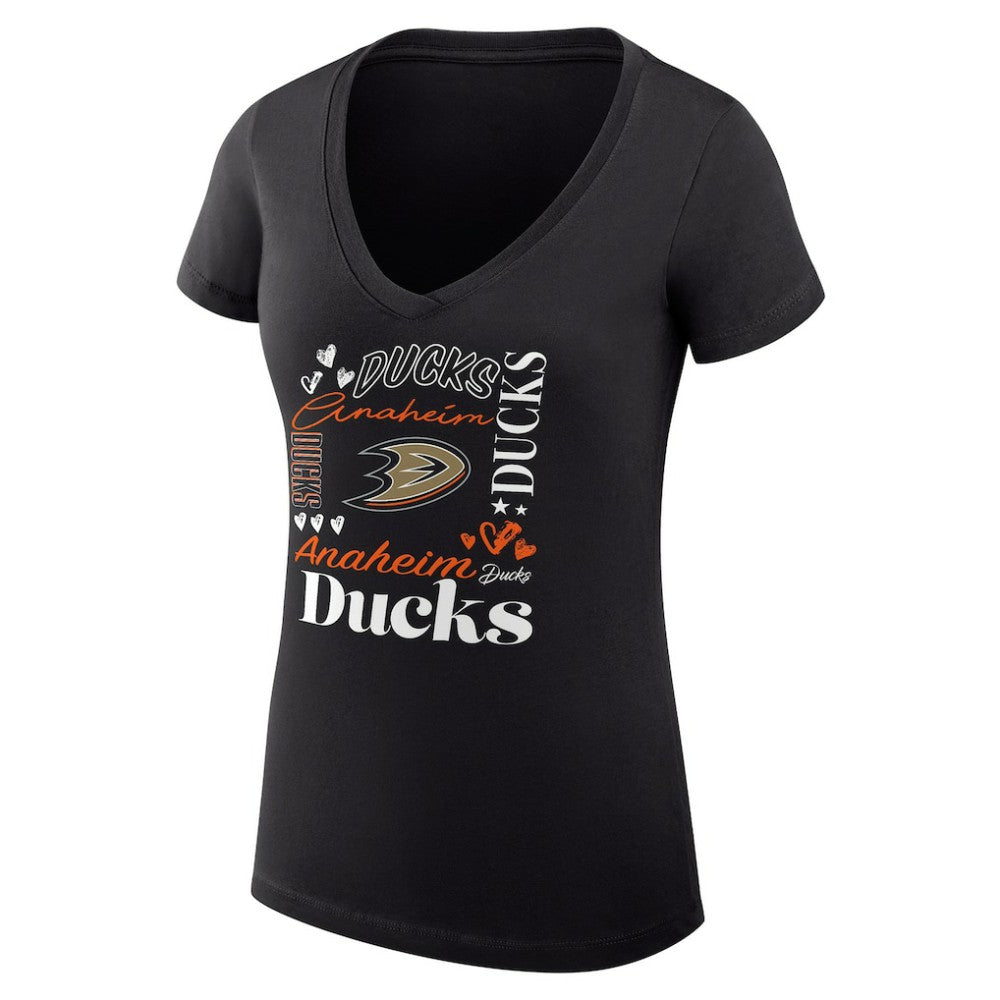 Anaheim Ducks G-III 4Her by Carl Banks Women's Super-Slim Fit Lightweight Collage Team Graphic T-Shirt - Black T-shirts