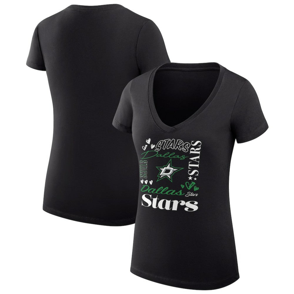 Dallas Stars G-III 4Her by Carl Banks Women's Super-Slim Fit Lightweight Collage Team Graphic T-Shirt - Black T-shirts