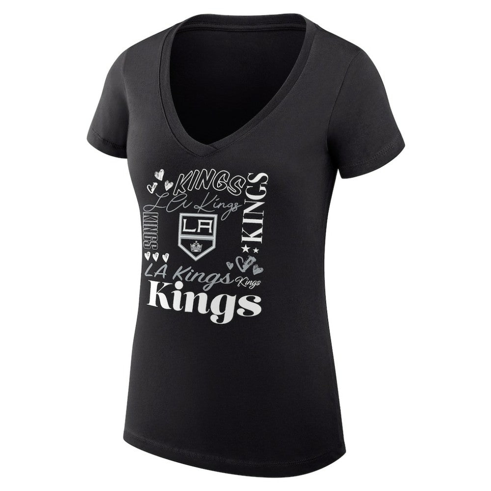 Los Angeles Kings G-III 4Her by Carl Banks Women's Super-Slim Fit Lightweight Collage Team Graphic T-Shirt - Black T-shirts