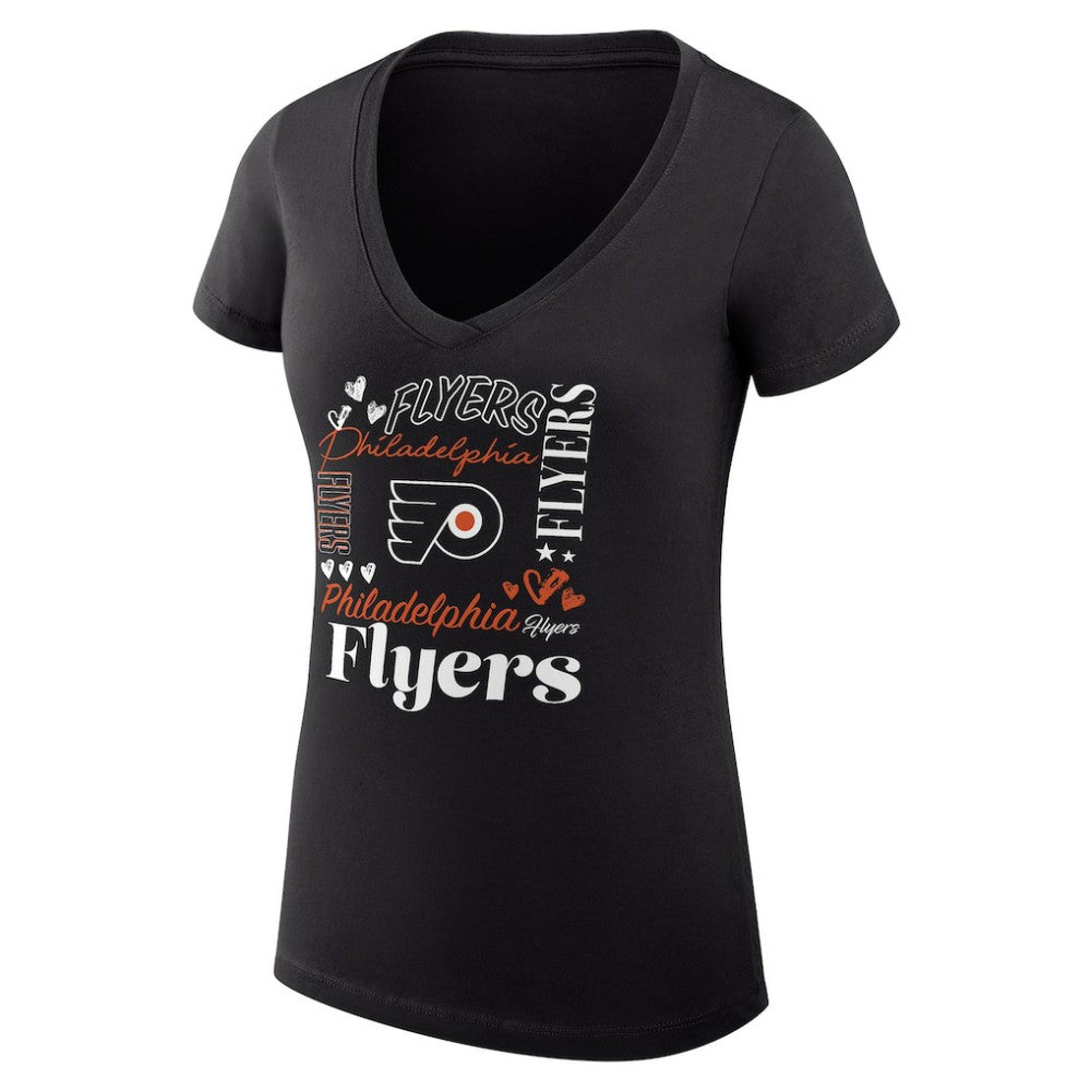 Philadelphia Flyers G-III 4Her by Carl Banks Women's Super-Slim Fit Lightweight Collage Team Graphic T-Shirt - Black T-shirts
