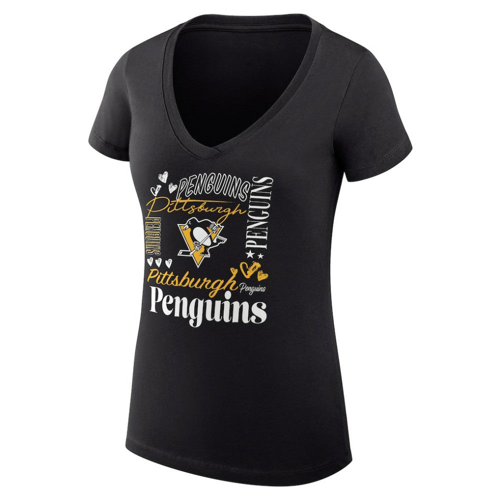 Pittsburgh Penguins G-III 4Her by Carl Banks Women's Super-Slim Fit Lightweight Collage Team Graphic T-Shirt - Black T-shirts
