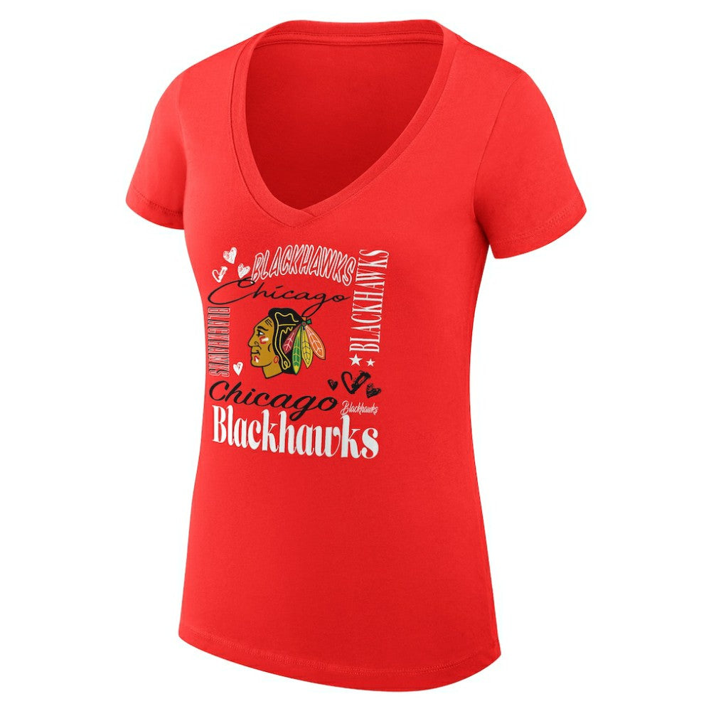 Chicago Blackhawks G-III 4Her by Carl Banks Women's Super-Slim Fit Lightweight Collage Team Graphic T-Shirt - Red T-shirts