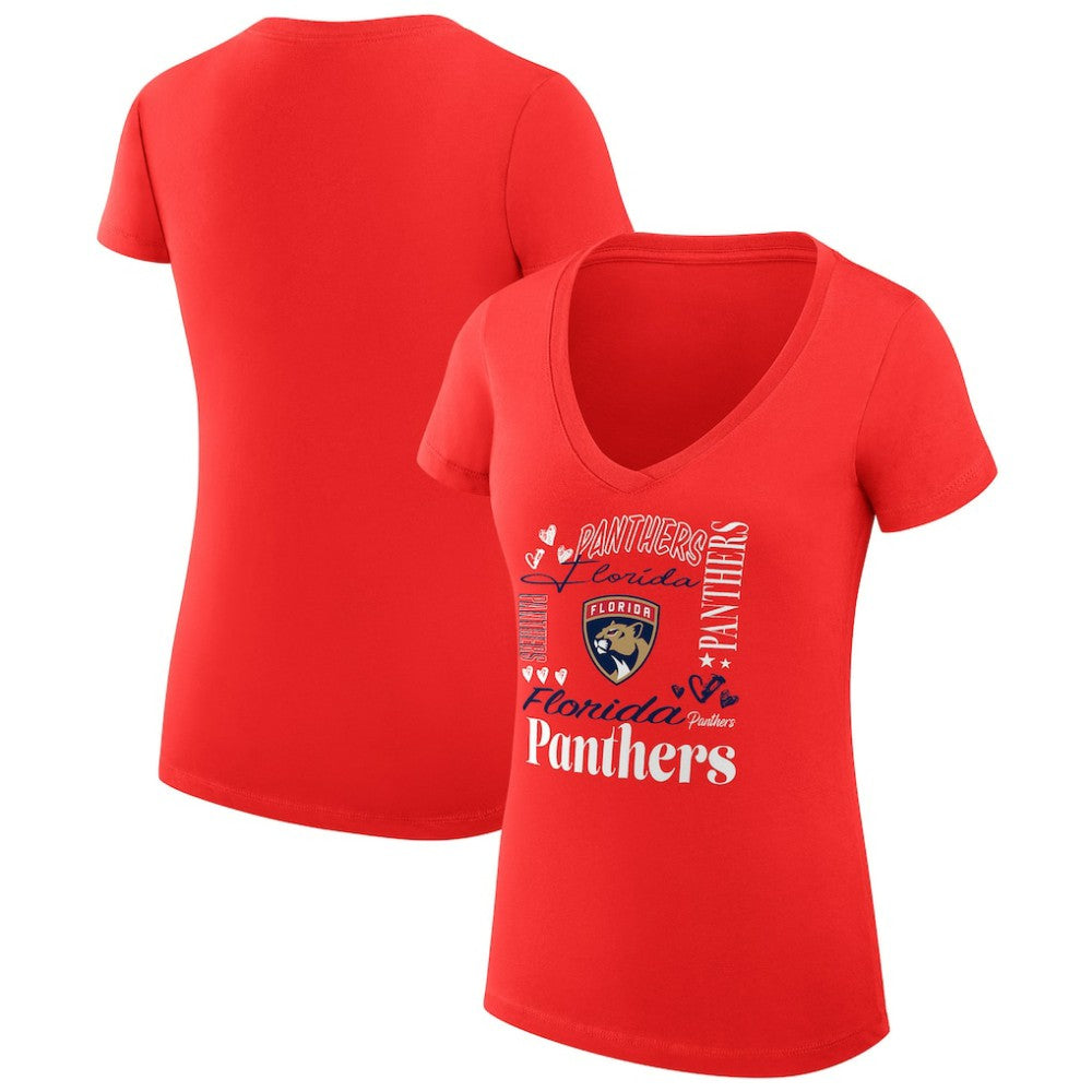 Florida Panthers G-III 4Her by Carl Banks Women's Super-Slim Fit Lightweight Collage Team Graphic T-Shirt - Red T-shirts