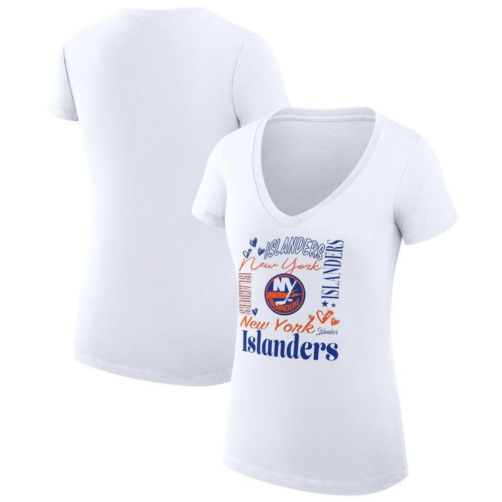 New York Islanders G-III 4Her by Carl Banks Women's Super-Slim Fit Lightweight Collage Team Graphic T-Shirt - White T-shirts