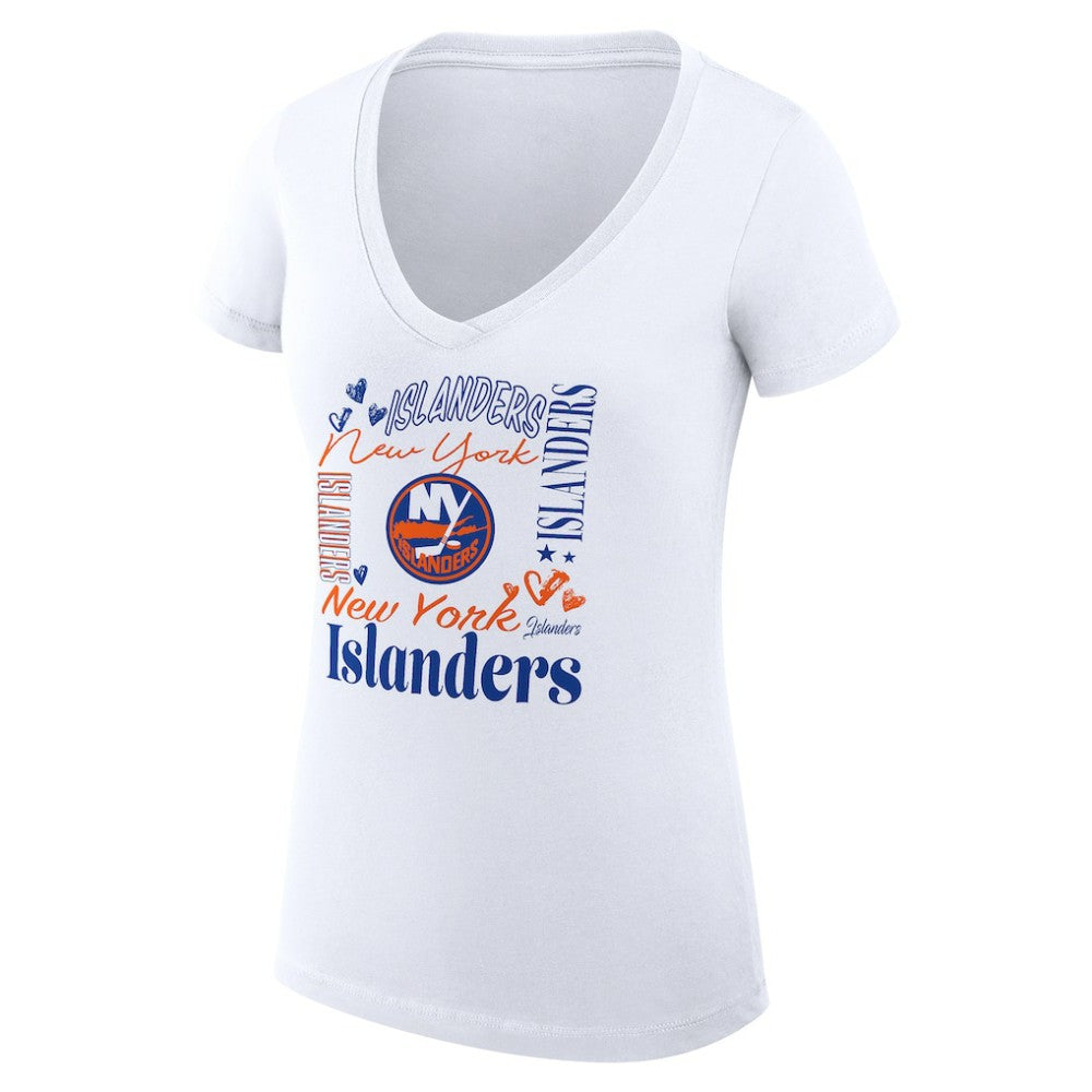 New York Islanders G-III 4Her by Carl Banks Women's Super-Slim Fit Lightweight Collage Team Graphic T-Shirt - White T-shirts
