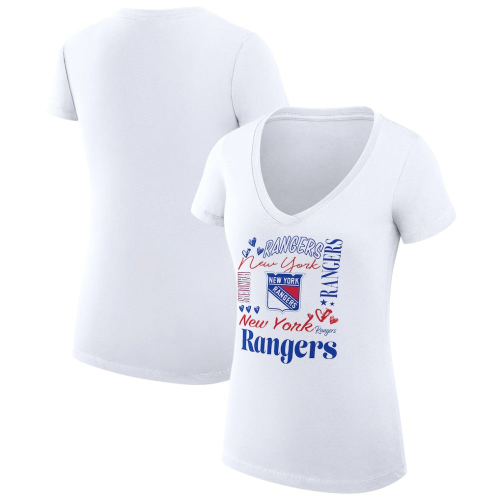 New York Rangers G-III 4Her by Carl Banks Women's Super-Slim Fit Lightweight Collage Team Graphic T-Shirt - White T-shirts