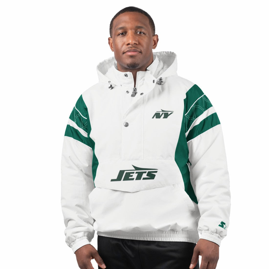 New York Jets Starter Gotham City Half-Zip Hoodie Jacket - White online