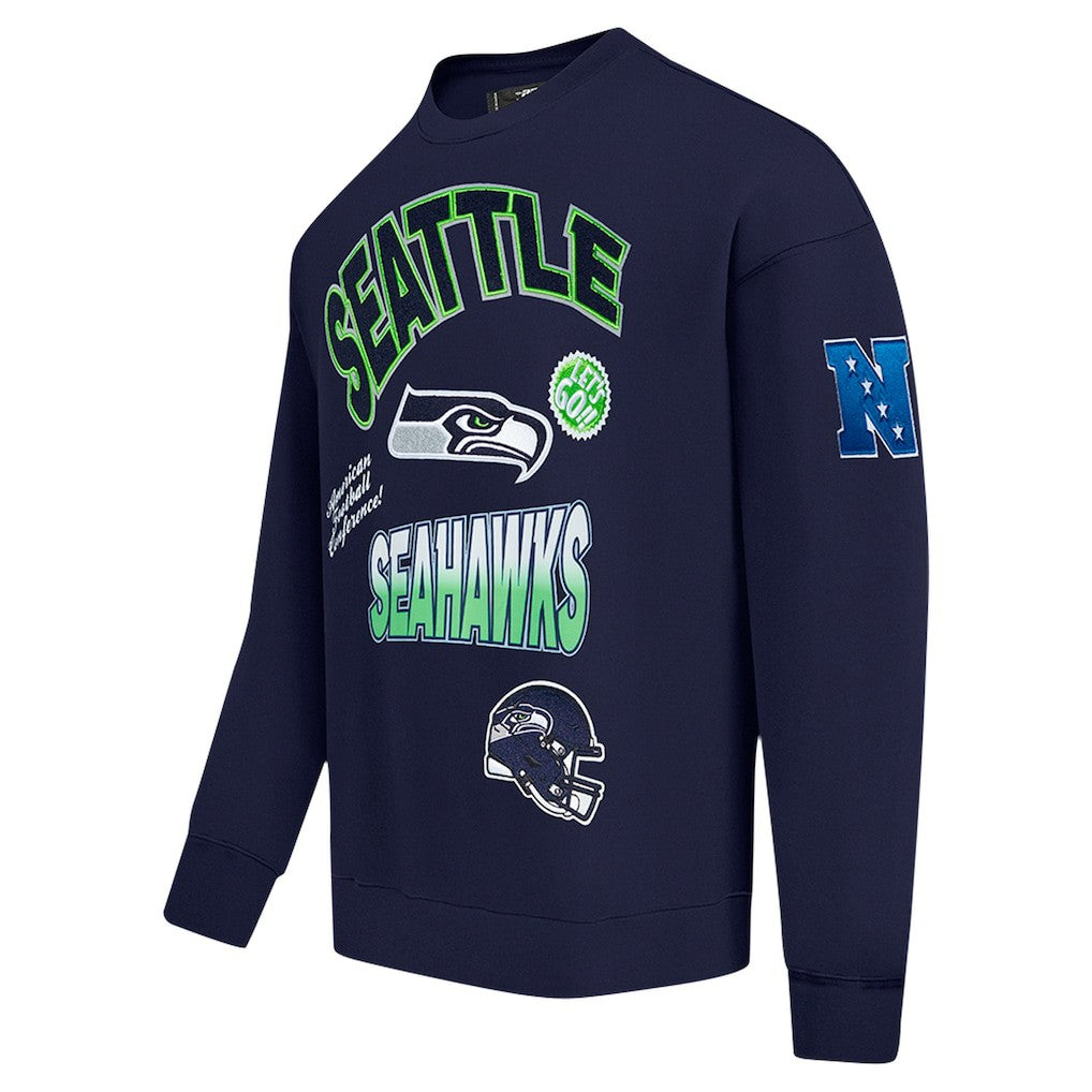 Seattle Seahawks Pro Standard Turn It Up Drop Shoulder Pullover Sweatshirt - College Navy outlet