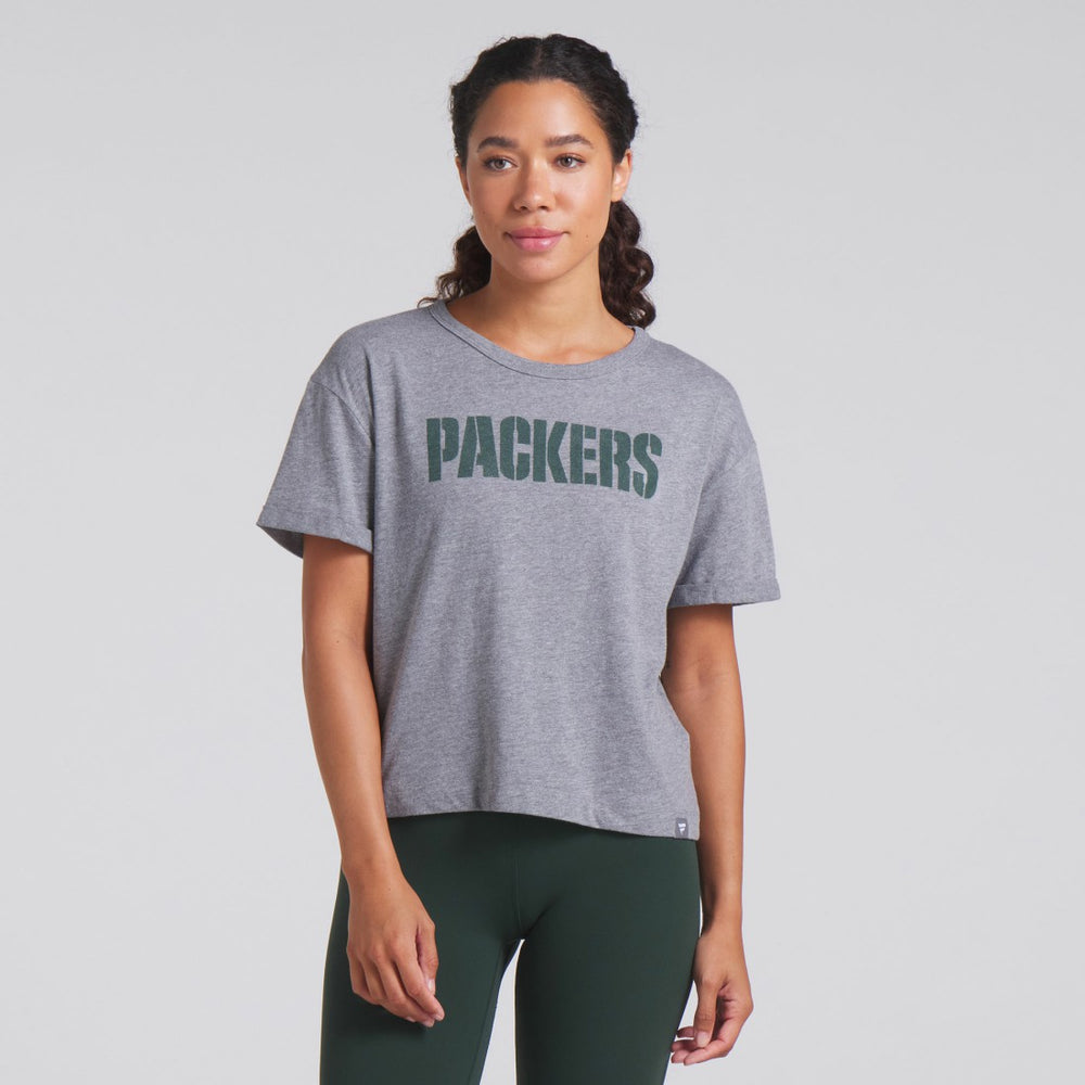 Green Bay Packers Women's Swing Pass Tri-Blend Boxy T-Shirt - Heather Gray on sale