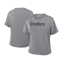 Pittsburgh Steelers Women's Swing Pass Tri-Blend Boxy T-Shirt - Heather Gray for sale