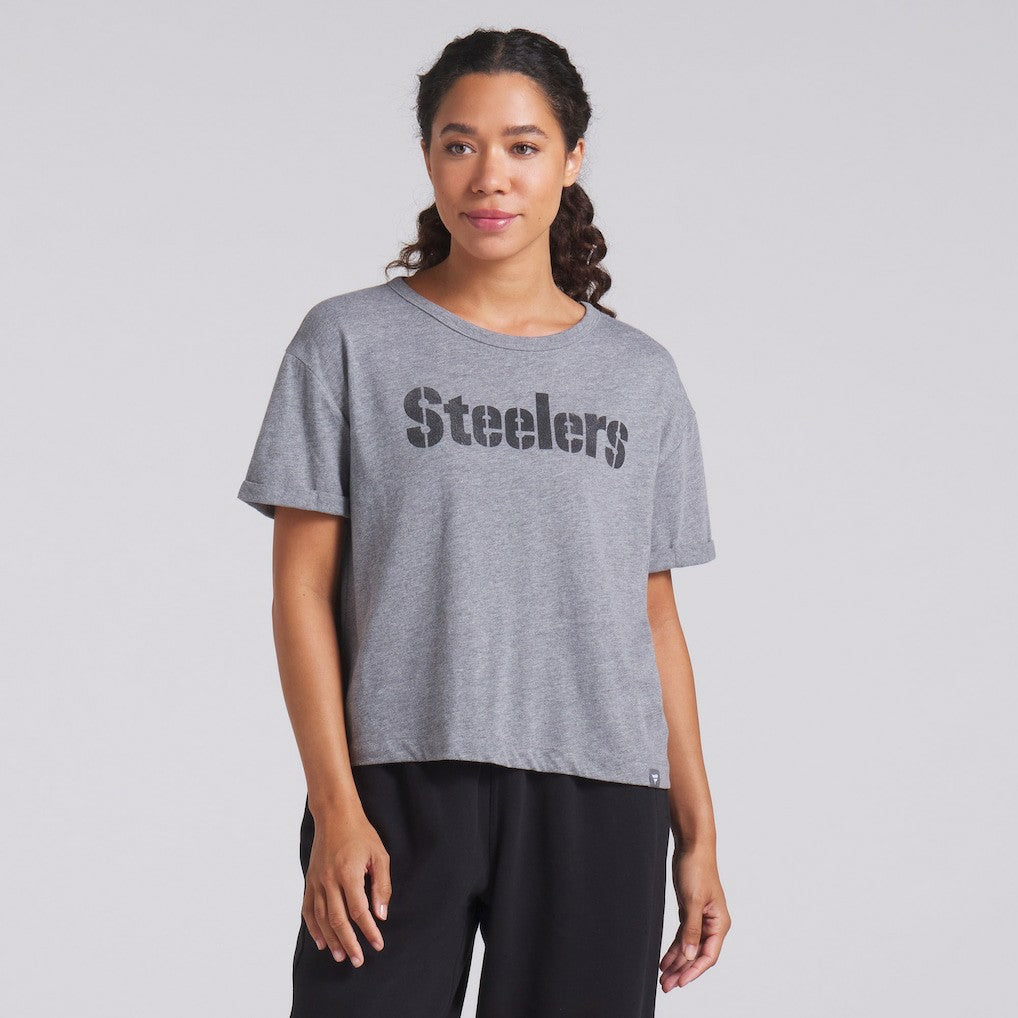 Pittsburgh Steelers Women's Swing Pass Tri-Blend Boxy T-Shirt - Heather Gray for sale