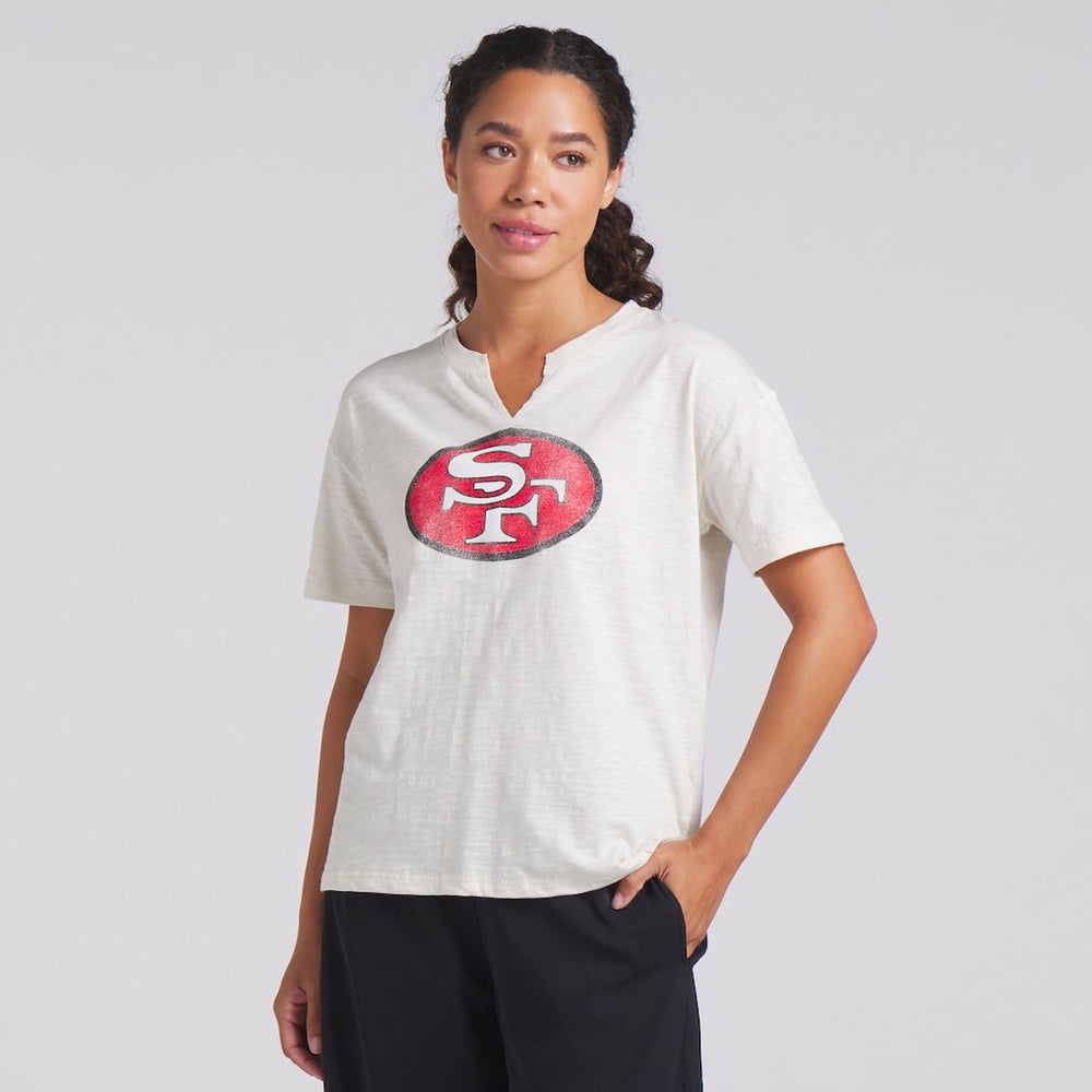 San Francisco 49ers Women's Trick Play Slub Boxy T-Shirt - Cream for sale