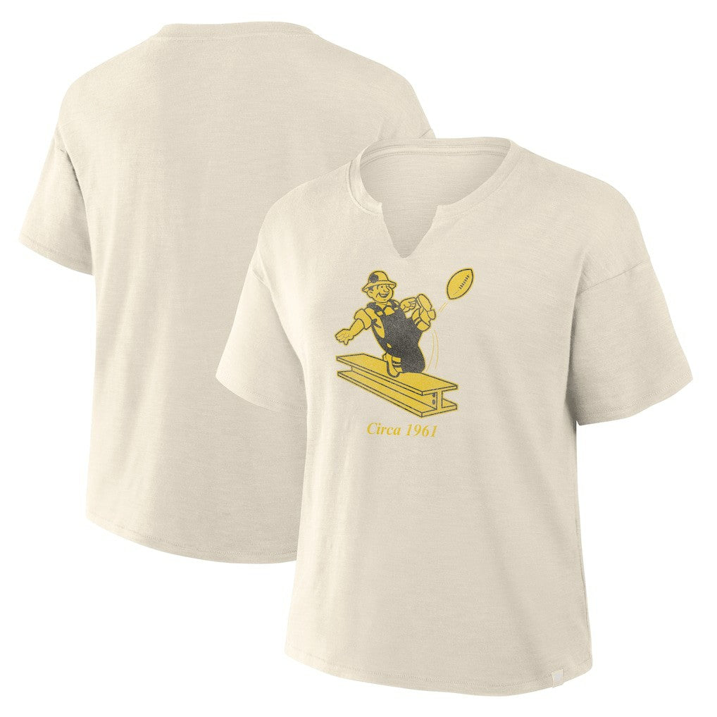Pittsburgh Steelers Women's Trick Play Slub Boxy T-Shirt - Cream outlet