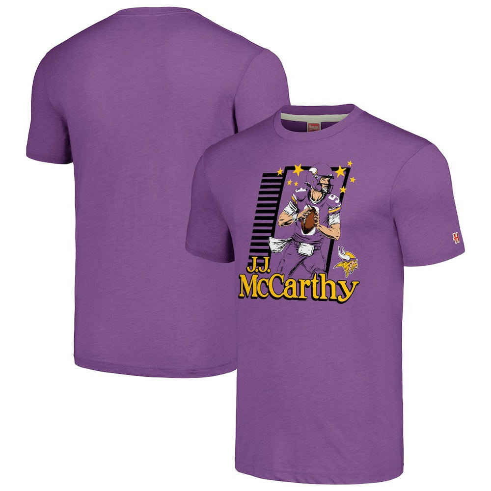 J.J. McCarthy Minnesota Vikings Homage Unisex Caricature Player Tri-Blend T-Shirt - Purple on sale