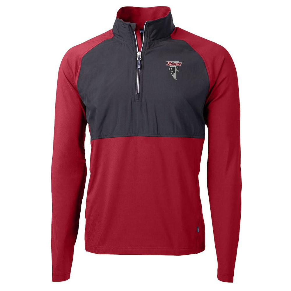 Atlanta Falcons Cutter & Buck Adapt Eco Knit Hybrid Recycled Raglan DryTec Quarter-Zip Top - Red on sale