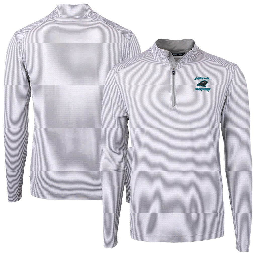 Carolina Panthers Cutter & Buck Virtue Eco Pique Micro Stripe Recycled Quarter-Zip Jacket - Gray on sale