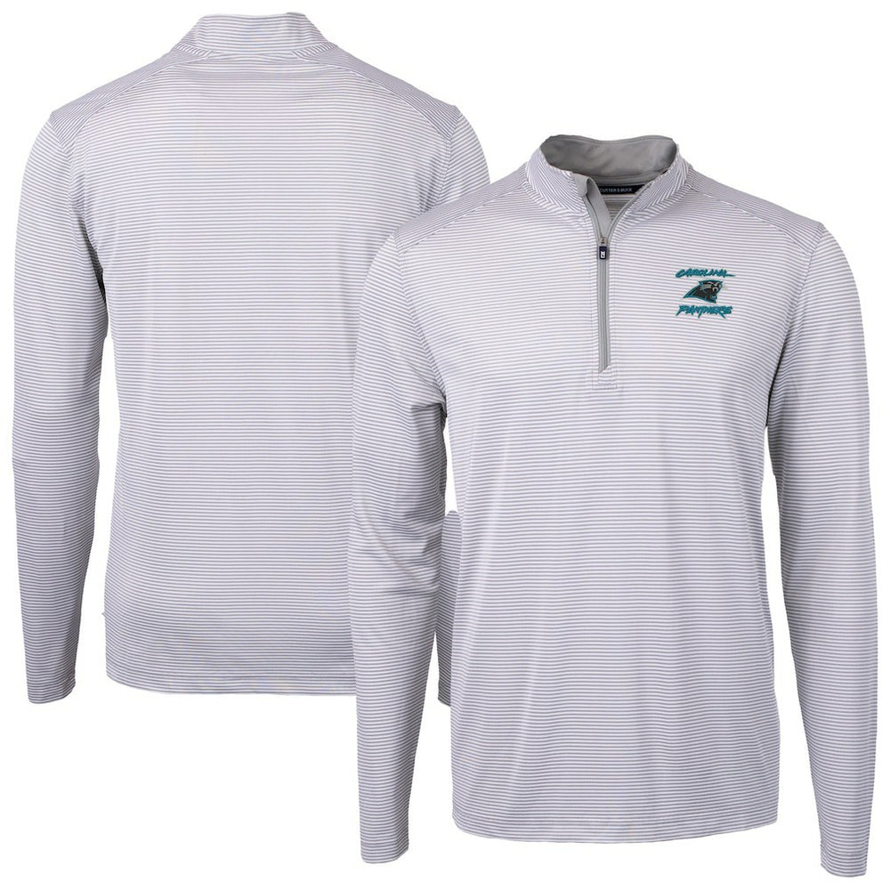 Carolina Panthers Cutter & Buck Virtue Eco Pique Micro Stripe Recycled Quarter-Zip Jacket - Gray on sale